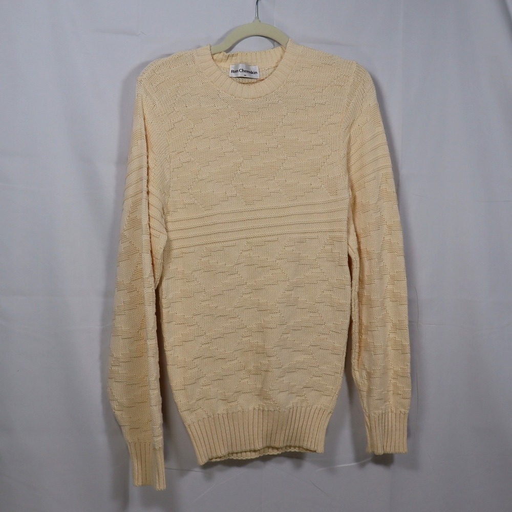 Ron Chereskin Sweater M Cream Mens Textured Knit Pullover‎ Vintage